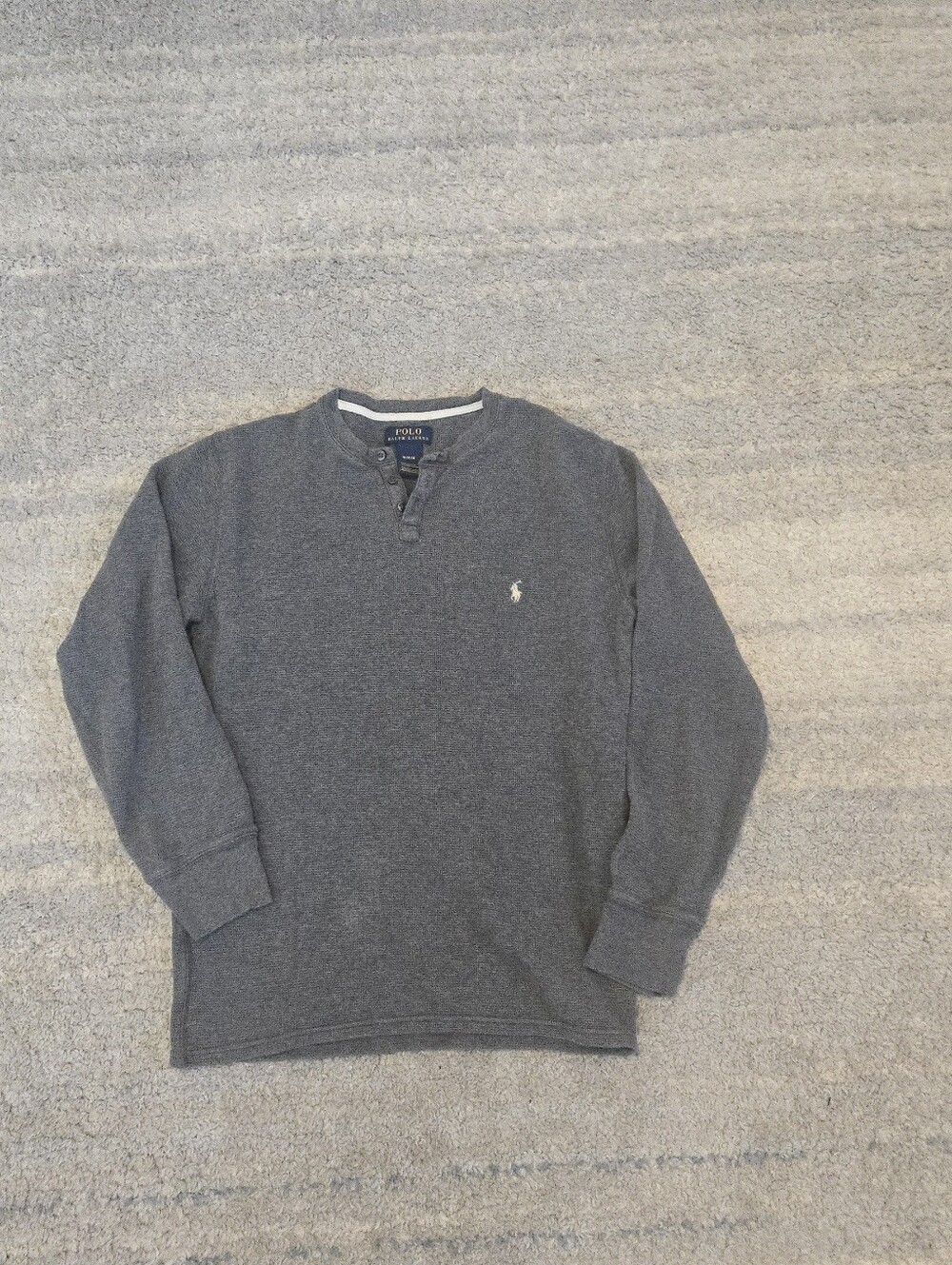 Polo Ralph Lauren Men's M Gray Waffle Knit Long Sleeve Henley Thermal Shirt Pony
